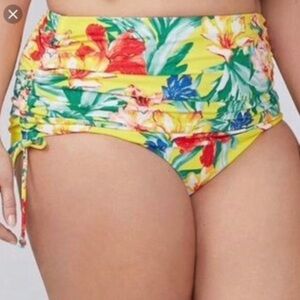 Cacique Floral High Waist Bikini Bottom Swim Retro Ruched Sides Plus Size 28 New